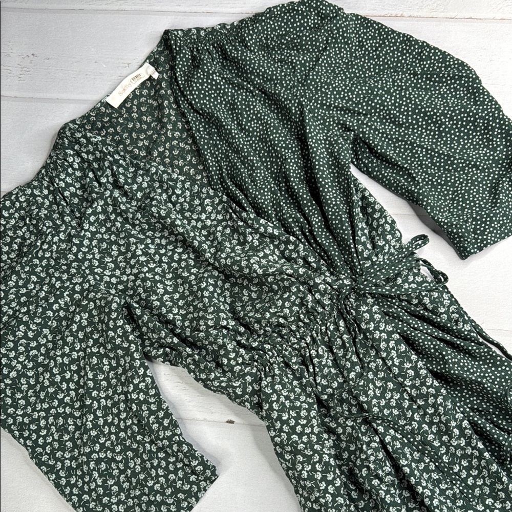 SEE BY CHLOÉ Flowers & Dots Printed Wrap Dress In Green Blue Size 34 / 2 - Picture 5 of 7